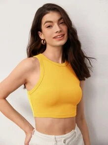 SHEIN BASICS Chất rắn Sọc Crop Tank Top - Màu vàng - Xem 1