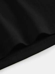 SHEIN BASICS Plus Solid Round Neck Crop Tee For Summer - Black - View 5