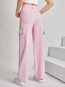 SHEIN Teen Girls Flap Pocket Cargo Jeans - Baby Pink - View 2