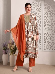 Divindia con estampado de dibujo Kurtas Pantalones con top & - Multicolor - Ver 1