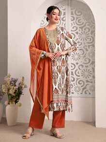 Divindia con estampado de dibujo Kurtas Pantalones con top & - Multicolor - Ver 4
