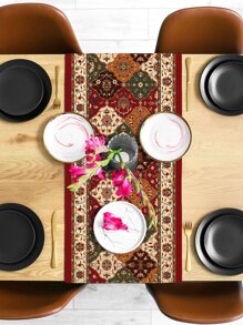 1入組花卉圖案桌旗復古滌綸廚房桌旗適合家用