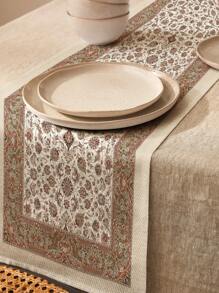 1pc Vintage Flower Pattern Table Runner, Modern Polyester Kitchen Table Runner For Kitchen Dining Table - Multicolor - View 1