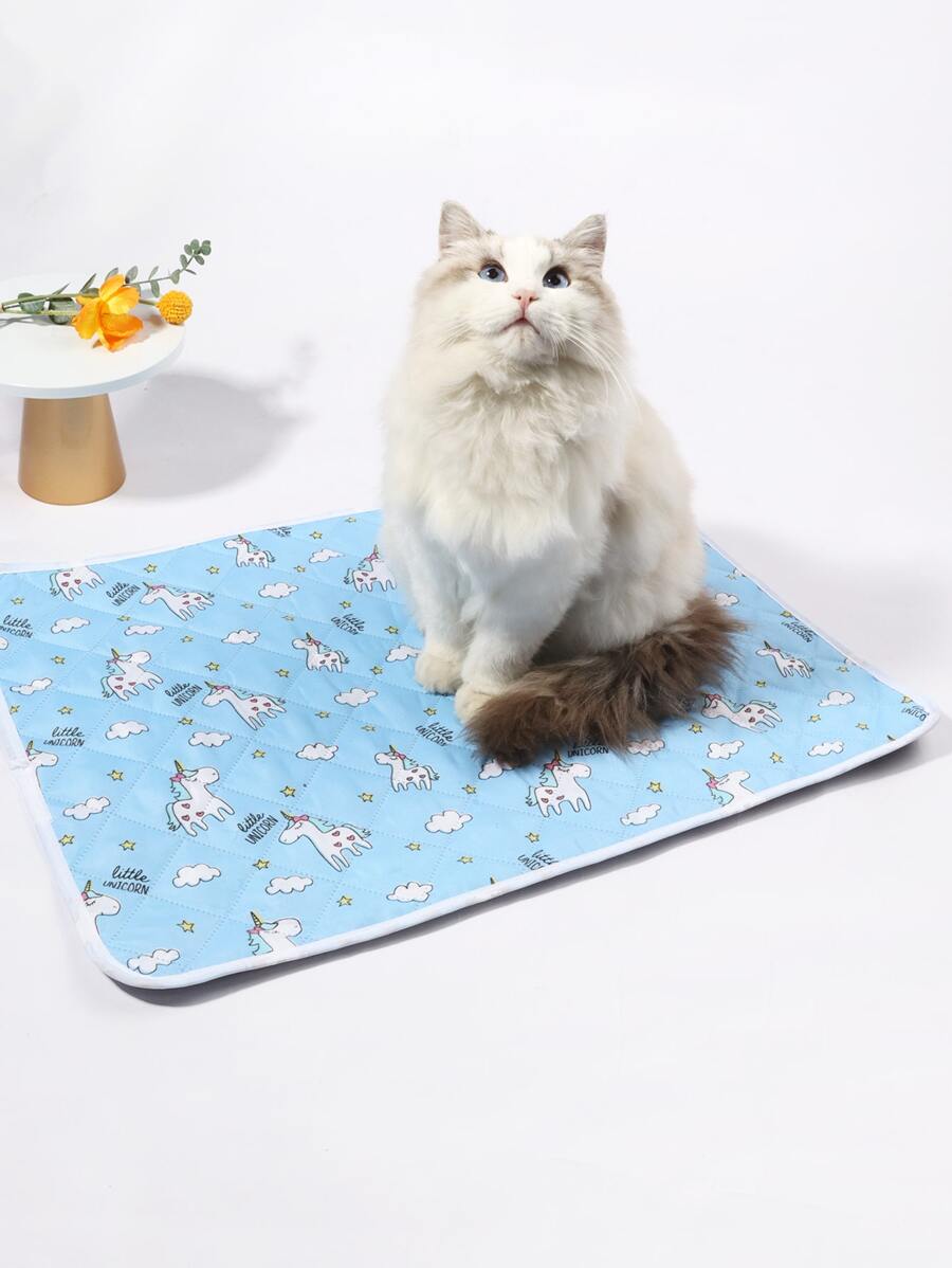 Full Printed Unicorn Pattern Leakproof And Anti Slip Pad Mattress For Children - Baby Blue - View 1