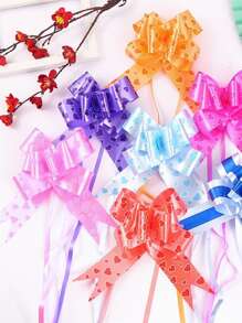 10入組金屬條紋圖案禮品包裝蝴蝶結用於禮品裝飾藍色塑料拉花 - 藍色 - 查看 2