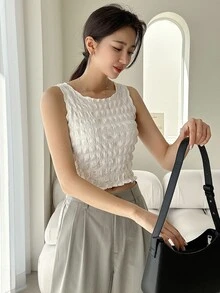 DAZY Solid Lettuce Trim Tank Top - White - View 2