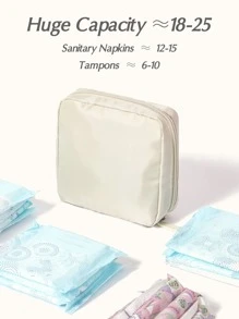 1 件装卫生巾收纳袋便携式小袋大容量，简约风格，防水面料，用于存放卫生巾、护垫和卫生棉条，波西米亚风 - 杏色 - 查看 3