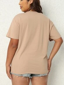 SHEIN LUNE Áo thun Plus size màu trơn Giải trí - Màu be - Xem 2