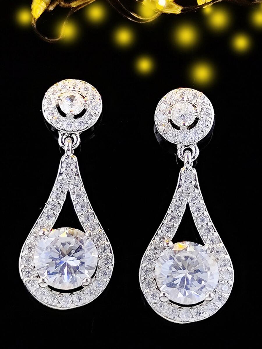 Rhinestone Water Drop Earrings - White - View 1