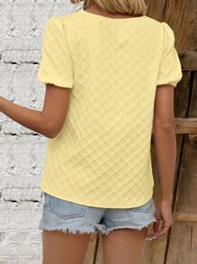 Breezaya Solid Puff Sleeve Blouse - Yellow - View 2