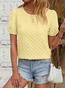 Breezaya Solid Puff Sleeve Blouse - Yellow - View 4