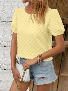 Breezaya Solid Puff Sleeve Blouse - Yellow - View 5