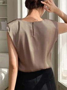 DAZY Solid Ruched Keyhole Back Blouse Work Women Clothes