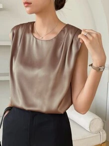 DAZY Solid Ruched Keyhole Back Blouse Work Women Clothes