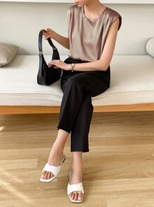 DAZY Solid Ruched Keyhole Back Blouse Work Women Clothes