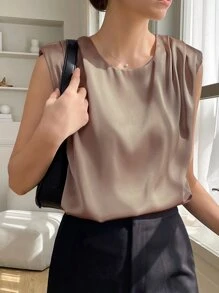 DAZY Solid Ruched Keyhole Back Blouse Work Women Clothes