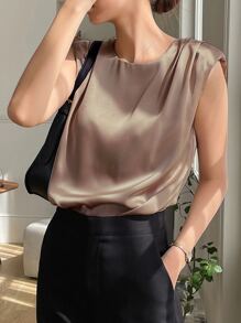 DAZY Solid Ruched Keyhole Back Blouse Work Women Clothes
