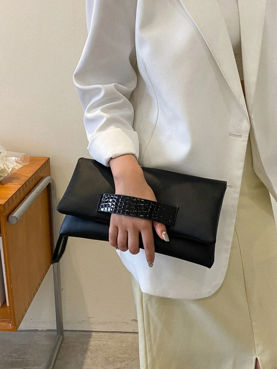 PU Square Bag Crocodile Embossed Elegant For Daily Life Portable Small Wallet,Business Casual Work,Business,Outdoors,Travel,Outings,Teacher's Day,Office,Teacher Gifts,Sports For Lady,For Women,For Female,White-Collar Workers Minimalist,Fashionable,Soft, Bag - Black - View 1
