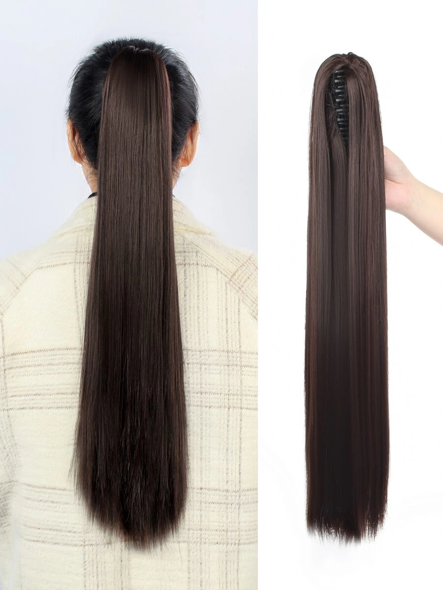 liangyuan Long Straight Ponytail Synthetic Hair Extension - Brown - View 1