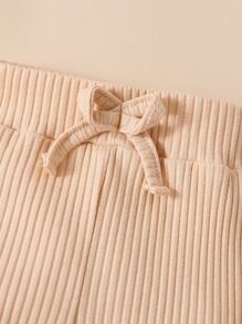 新生兒前打結連體衣和褲子和帽和圍兜和包 - 杏色 - 查看 4