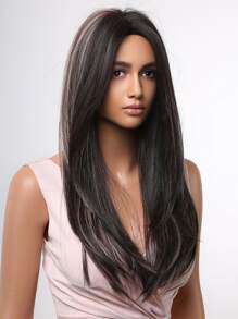 HAIRCUBE 26 英寸長深棕色高光假髮女式鋼琴色假髮日常合成長捲髮假髮 - 間色 - 查看 5