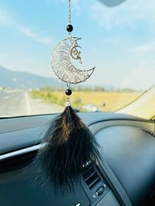 1pc Moon Decor Feather Car Hanging Ornament - Multicolor - View 4