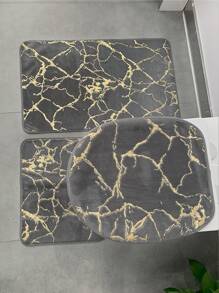 1pc Marble Pattern Non-slip Bath Rug, Modern Polyester Toilet Mat For Bathroom - Grey - View 4