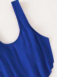 Chevron Print Drawstring Side Tankini Summer Beach - Royal Blue - View 3