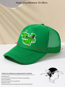 1入組男女適用太空人圖案印花戶外休閒調節式防曬棒球帽卡車司機帽，適用於日常穿著 - 綠色 - 查看 4