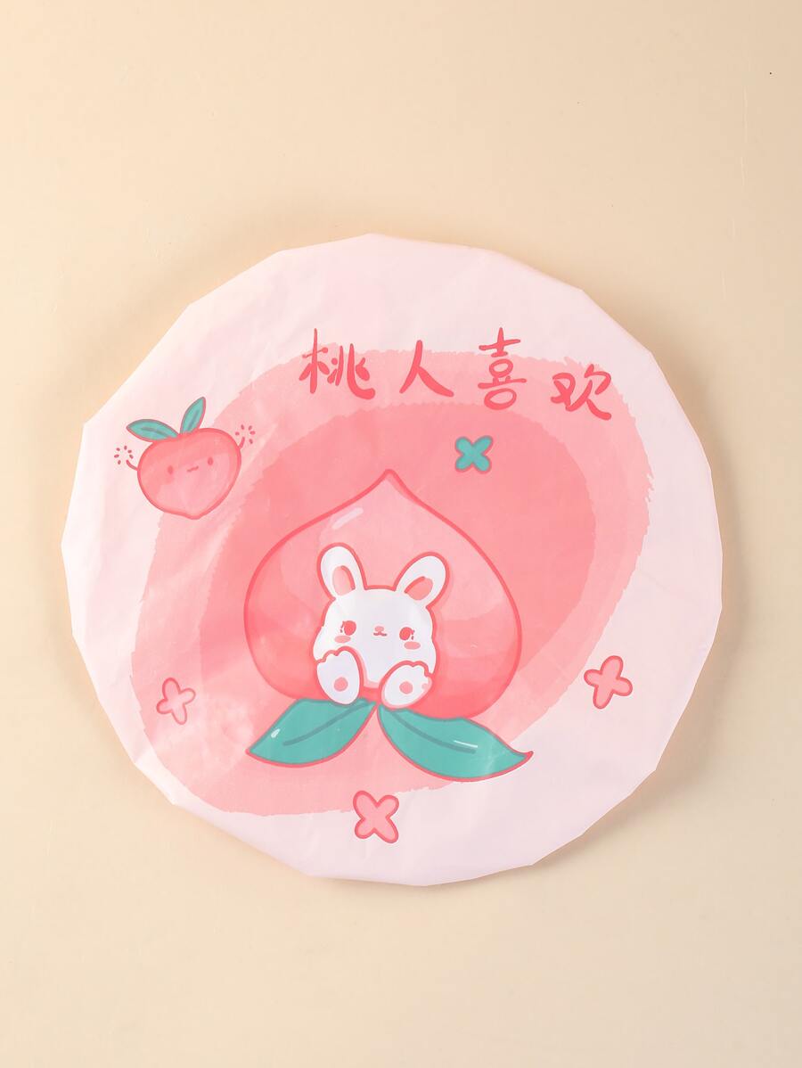 1 pieza Gorro de ducha ducha dibujos animados lindo melocotón & carácter chino para cuarto de baño - Multicolor - Ver 1