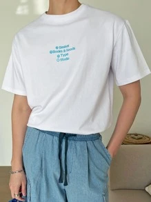 DAZY Men Cotton Letter Graphic Tee - White - View 5