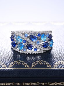 Cubic Zirconia Decor Ring - Silver - View 8