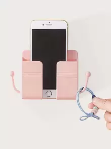 1pc Plain Plastic Wall Mounted Phone Holder - Pink - View 1