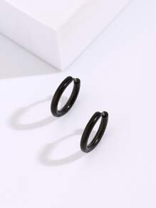 2 chiếc khuyên tai tròn bằng thép không gỉ trơn dành cho nam (Vật tư tiêu hao) - Màu Đen Súng - Xem 1