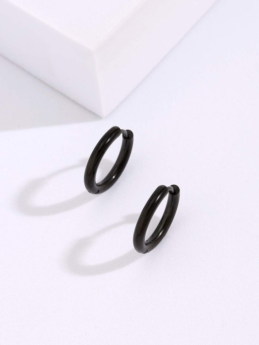 2 chiếc khuyên tai tròn bằng thép không gỉ trơn dành cho nam (Vật tư tiêu hao) - Màu Đen Súng - Xem 1