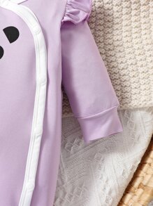 Baby Cartoon Graphic Ruffle Trim Contrast Binding Jumpsuit - Purple - View 3