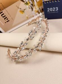 1入手工製作的頭飾皇冠,鮮水珍珠裝飾,玫瑰金色鑲嵌鑽石新娘髮飾,適用於婚禮、派對、女士配戴