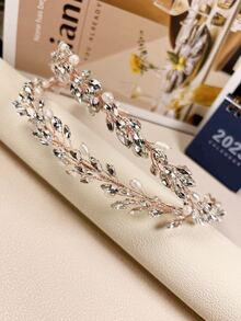 1入手工製作的頭飾皇冠,鮮水珍珠裝飾,玫瑰金色鑲嵌鑽石新娘髮飾,適用於婚禮、派對、女士配戴