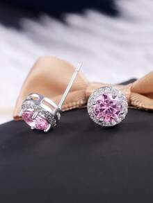 Cubic Zirconia Decor Stud Earrings Delicate Luxury Rhinestone Wedding Stud Earrings - Pink - View 3