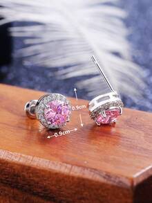 Cubic Zirconia Decor Stud Earrings Delicate Luxury Rhinestone Wedding Stud Earrings - Pink - View 5