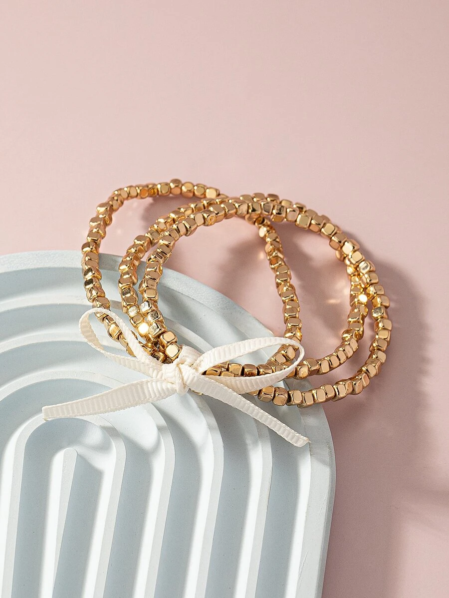 3入組/套蝴蝶結裝飾串珠手鏈 - 彩色 - 查看 1