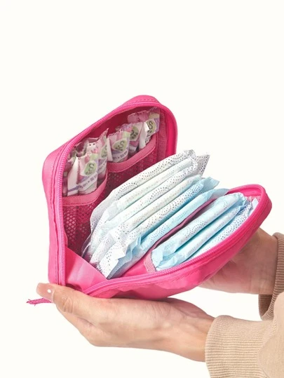 1 件装卫生巾收纳袋便携式小袋大容量，简约风格，防水面料，用于存放卫生巾、护垫和卫生棉条，波西米亚风