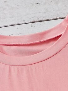 SHEIN LUNE 大碼愛心和字母圖案T恤 - 粉色 - 查看 3