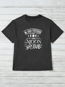 SHEIN LUNE Áo thun Plus size Đồ họa Slogan Giải trí - màu đen - Xem 3