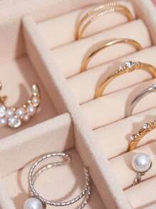 1 joyero portátil para guardar joyas, joyero cuadrado rosa minimalista para viajes - Rosa - Ver 9