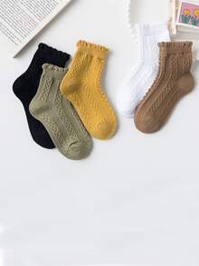 Chicas 5 pares Calcetines de tripulación unicolor casual - Multicolor - Ver 2