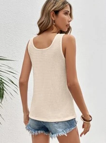 SHEIN VCAY 半排扣華夫格編織背心上衣