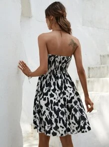 SHEIN VCAY Đầm Dải chun Tất cả trên in Boho - Đen và trắng - Xem 2