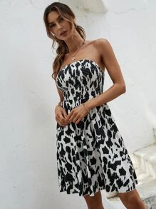 SHEIN VCAY Đầm Dải chun Tất cả trên in Boho - Đen và trắng - Xem 5