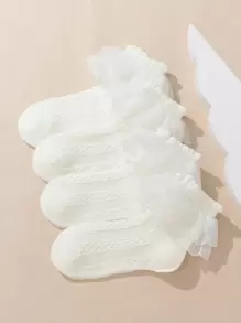 4雙小女童荷葉邊休閒短襪 - 米色 - 查看 2